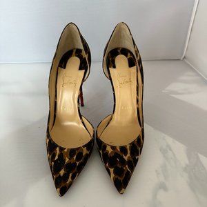 Christian Louboutin Brown Leopard Print Patent Leather Iriza Pointed Toe EU 39